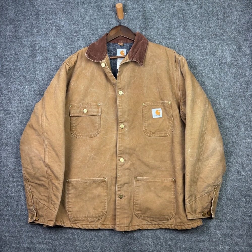 Carhartt Chore Coat Mens 48 Tall Brown C01 BRN Blanket Lined Duck Canvas Jacket